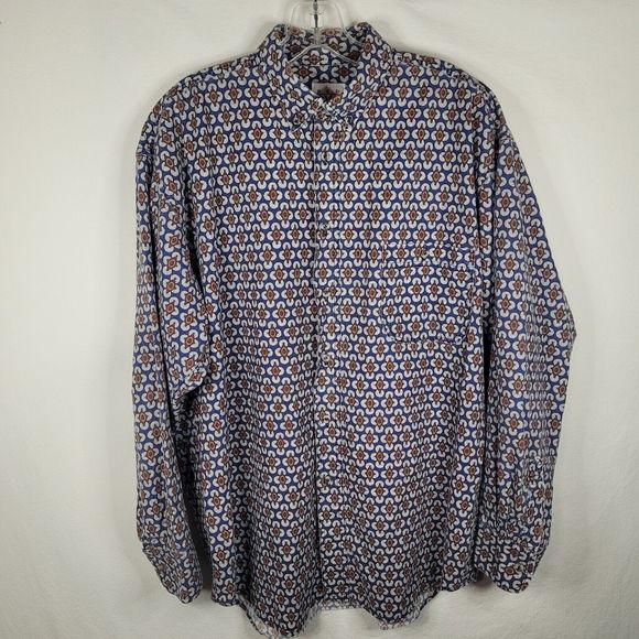 Red Eye Vintage Marc Daniels Mens L Button Down Long Sleeve Shirt Retro Pattern - Picture 1 of 9